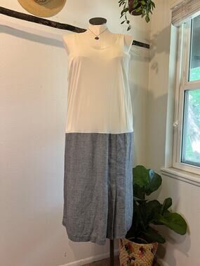 Vintage Sheer White Tank Overall Herringbone Skirt Dress Size XL 16 USA Made
